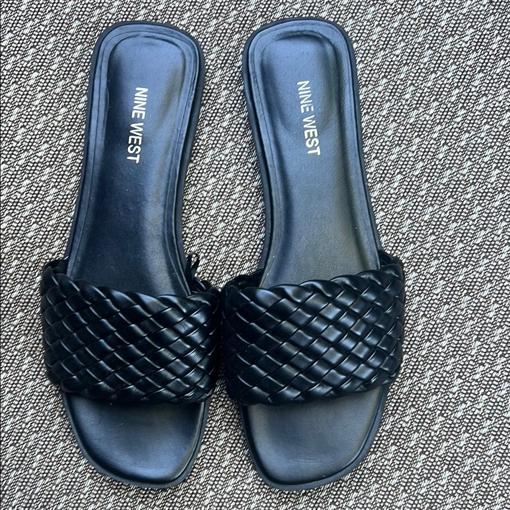 Nine West Black Braided Leather Sandals